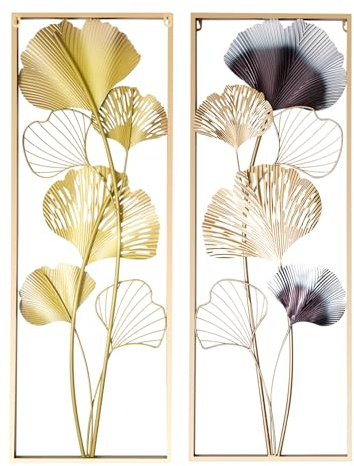 kangten Wanddekoobjekt Ginkgo-Wanddekoration Eisen Ginkgo Wandskulpture 3D Ginkgo Wanddeko für Wohnzimmer, Schlafzimmer, Esszimmer 2 Stückn