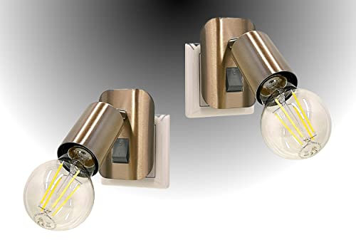 Trango 2er Pack 11-260 LED Steckerleuchte inkl. je 1x 8 Watt 3000K warmweiß E27 LED Leuchtmittel in Edelstahl-Optikt *ANNA* Leselampe, Küchenlampe, Nachtlicht, Wandlampe, Küchenlampe, Steckerlampe