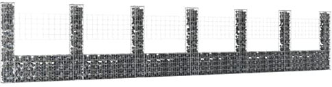 Yumeng Gabionenkorb U-Form mit 7 Säulen, Gabionen Zaun, Steinkorb Gabione, Gabionenwand, Gabionen Pflanzkübel, Gabionen-hochbeet, Eisen 740x20x150 cm
