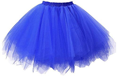 Damen Karneval Kostüm Tüllrock 50er Rockabilly Petticoat Tutu Unterrock Rock Kurz Ballett Tanzkleid Ballkleid Abendkleid Gelegenheit Zubehör (Blau, M)