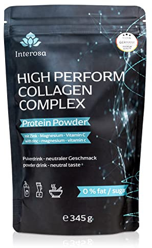 INTEROSA High Perform Collagen Complex - Kollagen Gelenke, Bänder, Sehnen - Peptide Typ 1-2-3 mit Vitamin C, Zink, Magnesium, 345 g