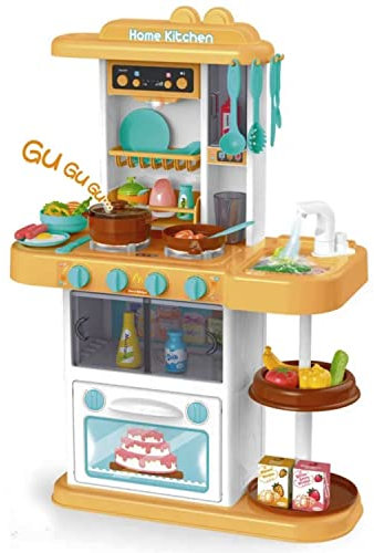 Kinderspielzeugküche mit 38 TLG. Zubehör, Spülbecken, Kinderherd, Licht, Sound, Kinderküche - Die Spielküche Paula in Gelb ist perfekt für Kids ab 3 Jahren