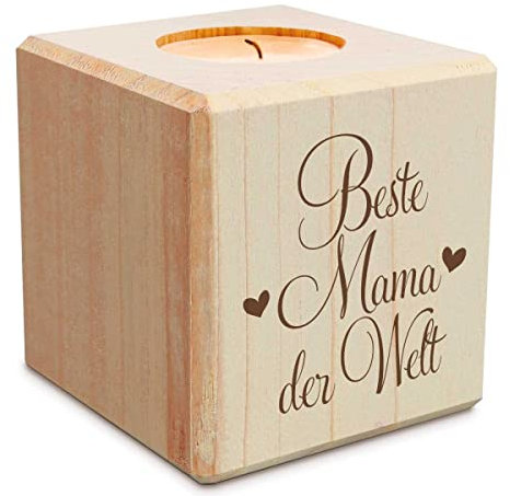 GRAVURZEILE Teelichthalter mit UV-Druck aus Holz für Mama - Beste Mama der Welt - Persönliches Geschenk für Mama zum Geburtstag oder Muttertag - Muttertagsgeschenk - Würfel: 8x8cm