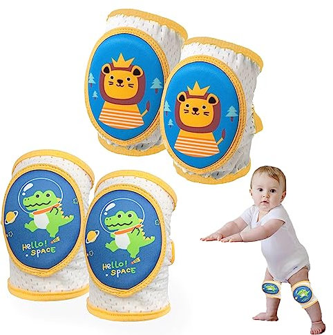 WOOXDYUK 2 pares de rodilleras para gatear, de malla transpirable, para gatear, para bebés y niñas, con antideslizantes, ajustables, con cierre de velcro