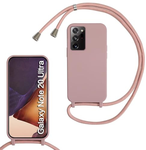 MBSLFY Silikon Handykette für Samsung Galaxy Note 20 Ultra Hülle mit Band,Silikon Necklace Handyhülle mit Abnehmbar Kordel zum Umhängen Stossfest Bumper Handy Schutzhülle für Note 20 Ultra, Hell Pink