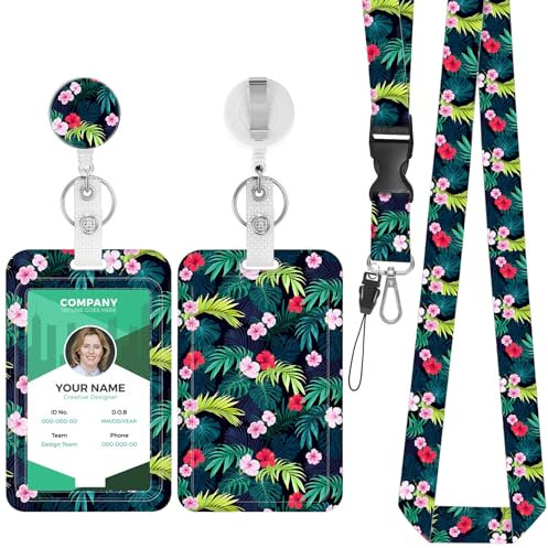 Amabro Cordon en forme de petite fleur avec porte-badge d'identité, bobine rétractable avec clip floral pour porte-cartes, pour enseignants, étudiants, personnel, femmes, enfants, médecins