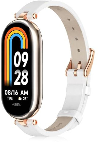 KoGiio Leder Armband für Xiaomi Smart Band 10/9 / 8 /Xiaomi Mi Band 10/9 / 8, Damen Ersatz Weich Uhrenarmbänder, Atmungsaktiv Ersatzarmband Weiss