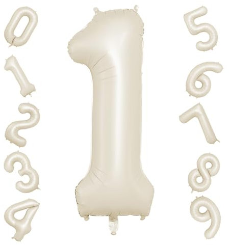 Biapian 40 Zoll Luftballon 1. Geburtstag, XXL Creme Weiß Zahlen Folienballon Helium Ballons für Babyparty Junge Männer 1 Jahre Geburtstags Party Deko (Nummer 1)