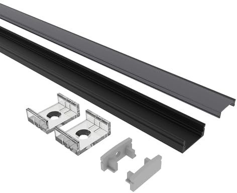 Tivendis LED Aluminium Profil 2m Set 6-teilig schwarz | AF Aluprofil für LED streifen bis 12 mm | LED Profil indirekte Beleuchtung | Aluprofil LED Leiste Küche Decke | Aluminium U Profil LED