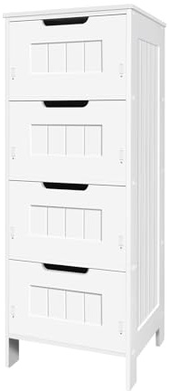 ANSIMIDA Bathroom Floor Cabinet Cupboard Free Standing Waterproof Cabinet Storage Unit with 4 Removable Drawers, Adjustable Shelf, White (PVC)