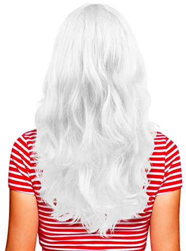 Hatstar Sexy Damen Langhaar Perücke | Frauen Wig lockig - gewellt | Accessoire für Fasching, Karneval und Motto Party (weiss)