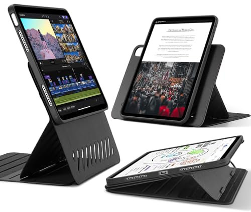 ESR Funda para iPad Air 13 Pulgadas 2025/2024, Funda Giratoria con Tapa Magnética Extraíble, Soporte Ajustable Vertical/Horizontal, Visión de Pantalla Elevada, 9 Ángulos, Serie Shift, Negro