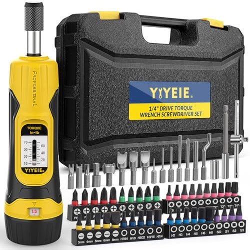 YIYEIE Torque Screwdriver Wrench Set, 1/4 Inch Drive, 0.5-70 in-lbs, 60Pcs S2 Bits, Electrician Tool Kit for Bike, Mounting