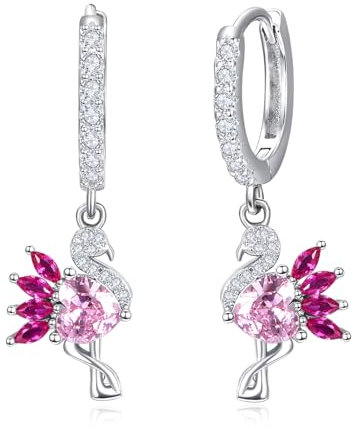 Süße rosa Flamingo Glitzer Ohrringe für Frauen zierlicher Tierhaken baumelnder Schmuck zum Valentinstag