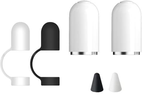 AOUZOVLI 2 Stück Apple Pencil Kappe Apple Pencil Deckel(2 Stück Weiß Kappe 2 Stück Kappenhalter 2 Stück Federschützer) Magnetische Ersatzkappe Und Halter Schützen Sie Ladeport Für Apple Pencil 1 Gen