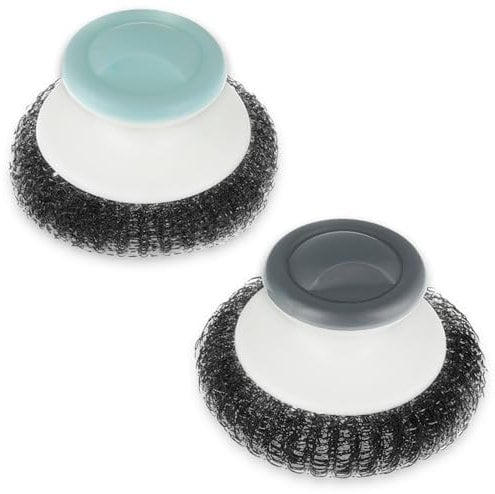 Amabro Stainless Steel Scrubber with Handle, Steel Wool Scrubbers Heavy Duty Scrubbing Cleaning Brush Wash Steel Scrubber Cleaner for Dishes Pot Pan Grill Sink Ovens Tough Cleaning