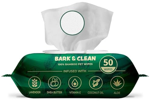 Hypoallergenic Dog Wipes, 50 Wipes, Cleaning and Odour-Controlling Grooming for Paws, Body, and Butt, Perfect for Puppy and Adult Dogs Dog Wipes for Cleaning and Deodorizing, 21 cm x 23