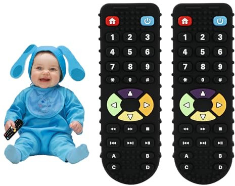 Baby Beißspielzeug, Silikon Zahnungshilfe, BPA-frei Baby Fernbedienung Beißring, Baby Zahnen Spielzeug Beissring mit Drückbare Schaltflächen, Zahnungshilfe Nursing Zubehör, für 0-24+ Monate