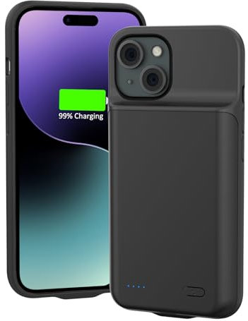 HUOBAO Battery Case for iPhone 15, 8500mAh Portable Charger, Rechargeable Extended Smart Battery Pack for iPhone 15, 6.1 inch, Black