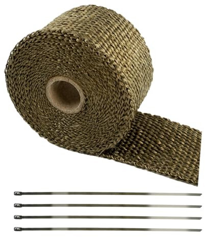 5Mx5CM Hitzeschutzband Auspuff Basaltfaser, Auspuff Dichtband, Auspuff Bandage mit 4 Edelstahl Kabelbinder , Titanium Farbe Auspuffband