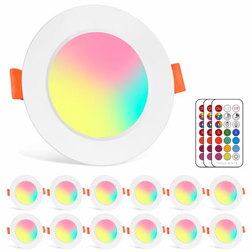 ChangM LED Einbaustrahler 12 x 8W Leuchtmittel Warmweiß 2700K RGBW mit Fernbedienung Deckenstrahler Deckenspots Deckenleuchte Einbauspots Deckeneinbauleuchte Deckeneinbaustrahler