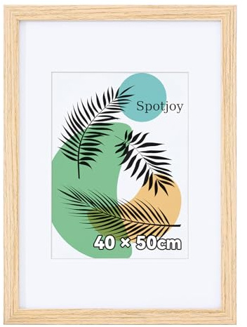 Spotjoy Bilderrahmen 40 x 50cm, MDF-Rahmen Holzrahmen mit Acrylglas Fotorahmen für Wandmontage Echtholz Passepartout Dokumentenrahmen Zertifikatsrahmen, Eiche