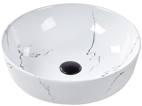 Aufsatzwaschbecken Keramik weiß Marmor Optik rund ⌀ 42 cm ohne Überlauf Hopi