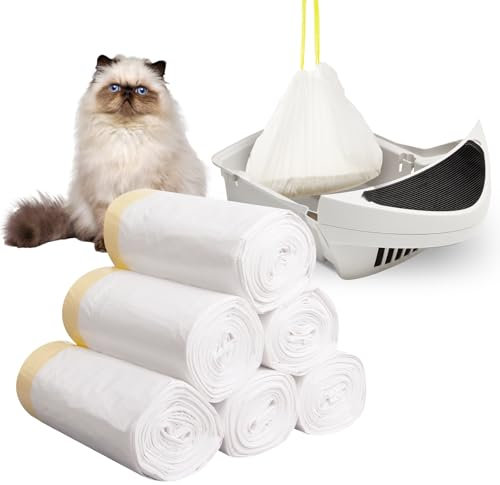 Papettly Bolsas para Arena para Gatos - 120/ 6Rollo Bolsas Arenero Gatos con Cordon para Bandejas de Arena Automáticas, 58x35cm Forro para Bandejas Higiénicas Gatos 2 mil de Espesor - Carga 10kg