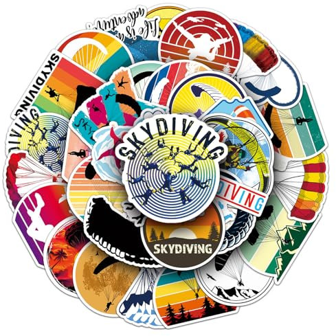 Affoto Fallschirmsprung Aufkleber für Laptop (50PCS),Geschenk für Kinder Jugendliche Erwachsene Jungen,Parachute Wasserdicht Vinyl Aufkleber Stickers für Scrapbook,Skateboard,Auto,Gepäck