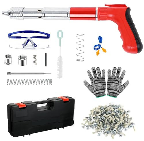 Hanured Pistola manual para clavos de acero con 200 clavos redondos, pistola de clavos de pistola portátil, Pistola Clavos Aire Integrado para Pared Hormigón