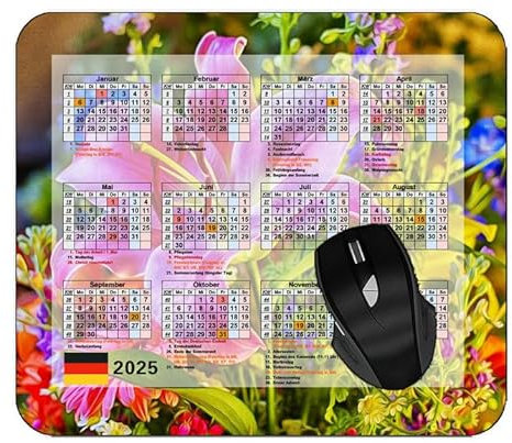 YENDOSTEEN Mauspad 2025 Kalender mit Feiertagen,Blume Lilie Rose Stil Mauspads für Computer,Laptop,PC,Büro & Zuhause #1939
