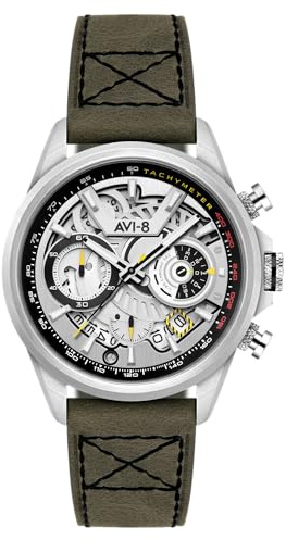 AVI-8 Hawker Harrier Matador Herren-Chronograph, 44 mm, mit Lederband, AV-4125, Storm Grey