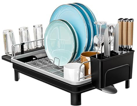 Escurridor de platos con bandeja de goteo, escurridor de lavado blanco para secar platos de cocina en el hogar, estantes interiores para fregadero