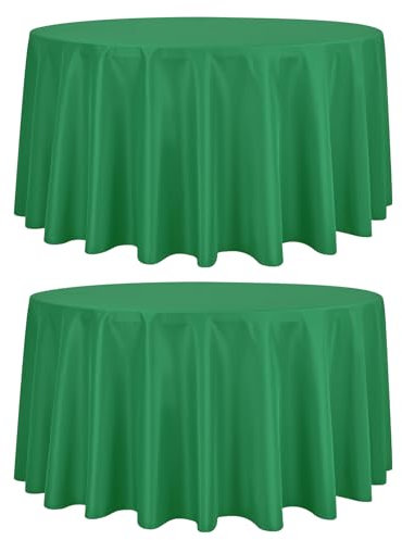 2 Stück Tischdecke Runde 300 cm, Runde Polyester Grün Tischdecke, Flecken Knitterfeste Tischdecke,Waschbare Runde Tischdecken aus Stoff für Hochzeit, Bankett Party, Restaurant,Weihnachten