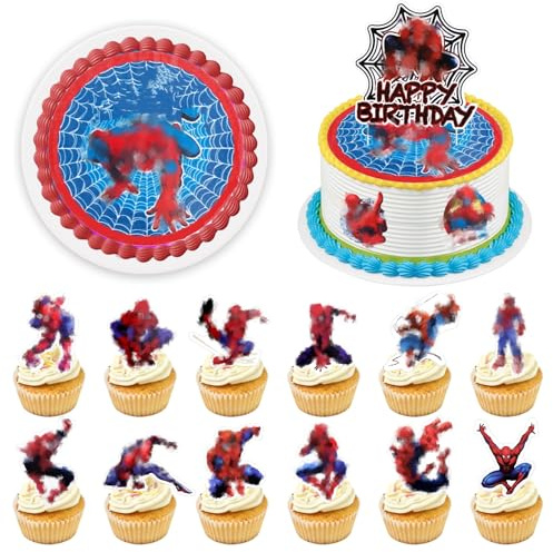 14 Stück Cartoon Tortendeko Essbar Geburtstags-Tortendeko Tortenaufleger Happy Birthday Torten deko Cake Toppers mit Esspapier und Tortenaufsätzen Deko Geburtstagsfeier Party Jungen Mädchen Kinder