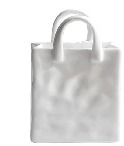 Tote Bag Vase – Keramik-Blumenvase, Papiertütenvase, knisternde Geldbörse, Blumenvasen, weiße Keramik-Handtaschen-Vase, ästhetische Vase, kleine Tasche, Blumenvase für Hochzeit, Büro und