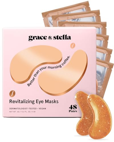 grace & stella Caffeine Under Eye Patches - Awakening Eye Patches for Puffy Eyes and Dark Circles - Under Eye Mask Patches with Niacinamide & Hyaluronic Acid - Vegan, Cruelty-Free (Bronze, 48 Pairs)