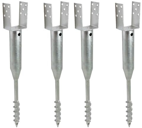TRUTZHOLM 4x U-Profil Bodenhülse zum Einschrauben feuerverzinkt für Vierkanthölzer 70 bis 100 mm Einschraubbodenhülse Pfostenträger Einschraubhülse Zaunbau (10x10 cm)