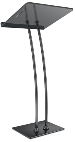 Acryl-Podium, 114cm Klare Kirche Kanzel mit Eisen Stabilen Basis mit 10MM Verdickt Acryl Arbeitsplatte, Mehrzweck-Rednerpult für Moderne Klassen Zimmer, Konzerte und Hochzeiten (Schwarz)