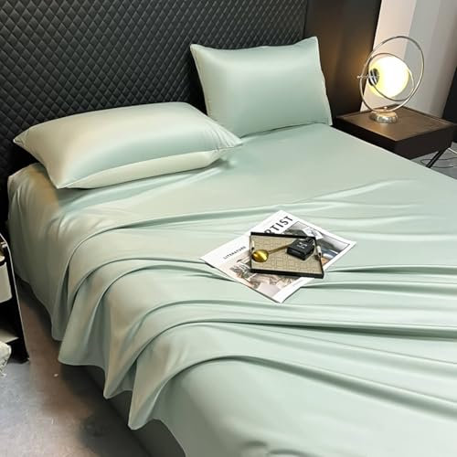 Homxi Bettlaken Abwaschbar mit 2 Kissenbezüge,230 x 230 cm,Matratzenbezug Outdoor Polyester Seide Einfarbig Bettwäsche Einzelbett Grün Meer