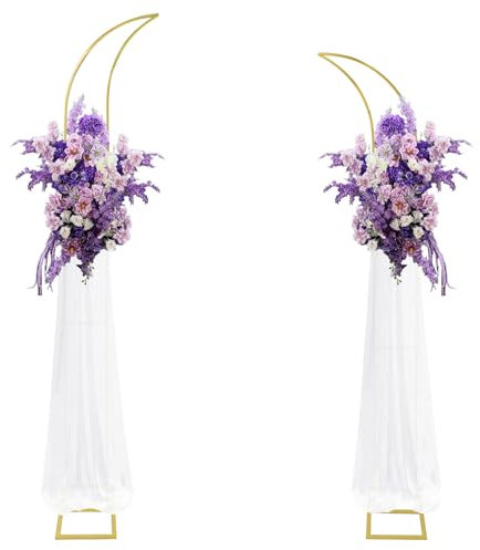 PlusFive Curved Top Wedding Arch, Set of 2 Gold Metal Backdrop Stand(2m&2.1m), Half Moon Wedding Arch Frame, Balloon Arch Stand for Ceremony BabyShower Birthday Party Anniversary Graduation Decoration