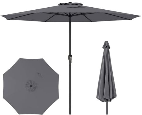 COSTWAY Sonnenschirm 350 cm, großer Gartenschirm mit Kurbel, Terrassenschirm mit 8 Rippen, Balkonschirm, Marktschirm für Garten, Balkon, Terrasse (Anthrazit)