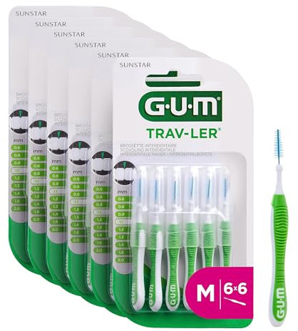 GUM TRAV-LER Interdentalbürsten | für gründliche Reinigung zwischen den Zähnen | flexibler Griff | Zahnreinigung und Plaque Entfernung | 1.1mm, ISO 3 | Größe M | 3x6 Packung