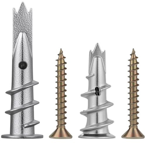 vsshe 80 Pcs Chevilles pour Placoplatre, Cheville Queue de Cochon, M4 Chevilles pour Plaques de Plâtre avec Vis Autoforeuse, Chevilles Autoperceuses en Métal pour Plaques de Plâtre Béton Briques