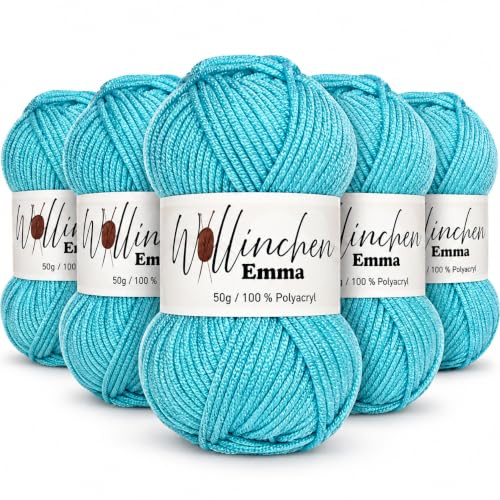Wollinchen Emma Wolle Babyblau 5x50 g – Häkel- & Strickgarn | 5 × 50 G · 100 % POLYACRYL · WEICH & PFLEGELEICHT · ZUM HÄKELN & STRICKEN · MODERNES BABYBLAU · VIELSEITIG EINSETZBAR