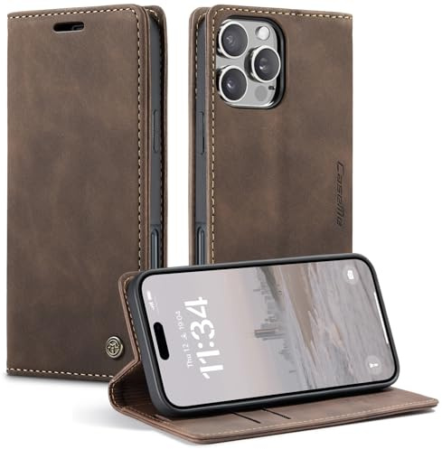 Monweicz Handyhülle für iPhone 16 Pro Max Hülle Premium Lederhülle Klappbar Flip Case Tasche Magnet Kartenfach Standfunktion Klapphülle Schutzhülle für iPhone 16 Pro Max - Kaffee