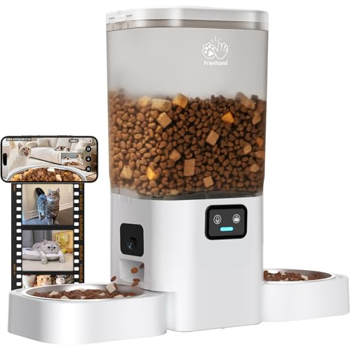 Comedero automático para Gatos con Doble cámara: dispensador automático Doble de 7 litros con visión Nocturna para 2 Gatos