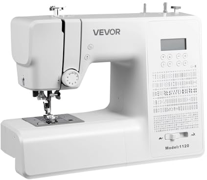 VEVOR Symaskin, digital symaskin med 200 stygnapplikationer, LCD-skärm, pedal och LED-ljus, robust metallstruktur och kraftfull hantverksmotor, vit