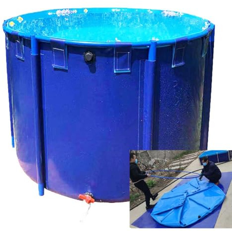 Generico Grande Piscina Rotonda Fuori Terra in Tela con Struttura in Metallo per Pesci, Ideale per l'allevamento di Koi e Il Gioco dei Bambini, Facile da installare, Blu, 2,5x1 m