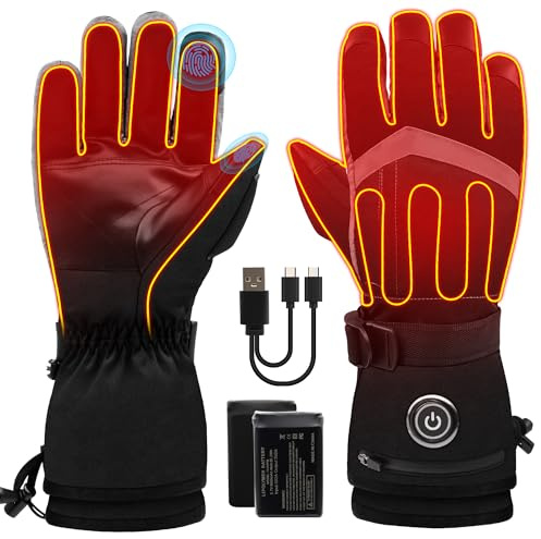 Beheizte Handschuhe für Männer und Frauen, 6000 mAh Akku, wiederaufladbare Handwärmer-Handschuhe mit Touchscreen, wasserdicht, elektrisch, beheizter Skihandschuh für Winter, Outdoor, Arbeit, Jagd